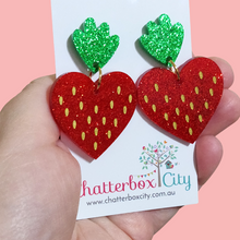 Load image into Gallery viewer, Strawberry Hearts Statement Earrings
