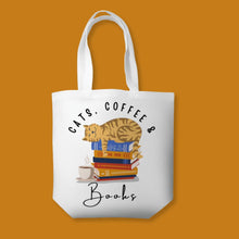 Load image into Gallery viewer, Cats Coffee & Books Tote Bag