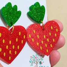 Load image into Gallery viewer, Strawberry Hearts Statement Earrings
