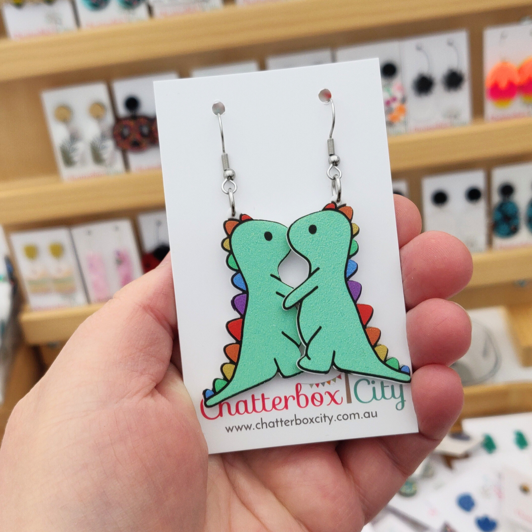 Dinosaur Green Statement Earrings