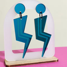 Load image into Gallery viewer, Deep Teal Thunder Bolts Statement Earrings
