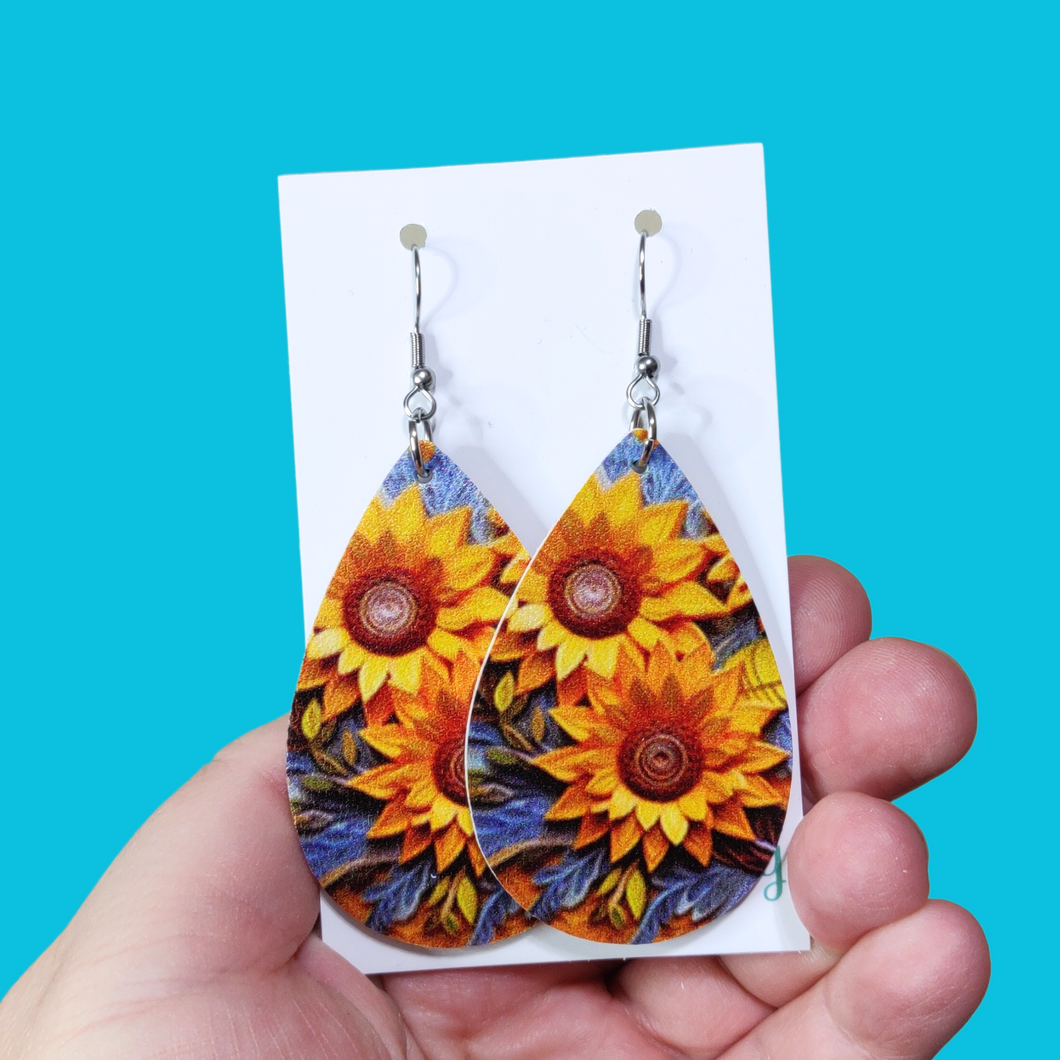 Sunflower Vegan Leather Statement Earrings