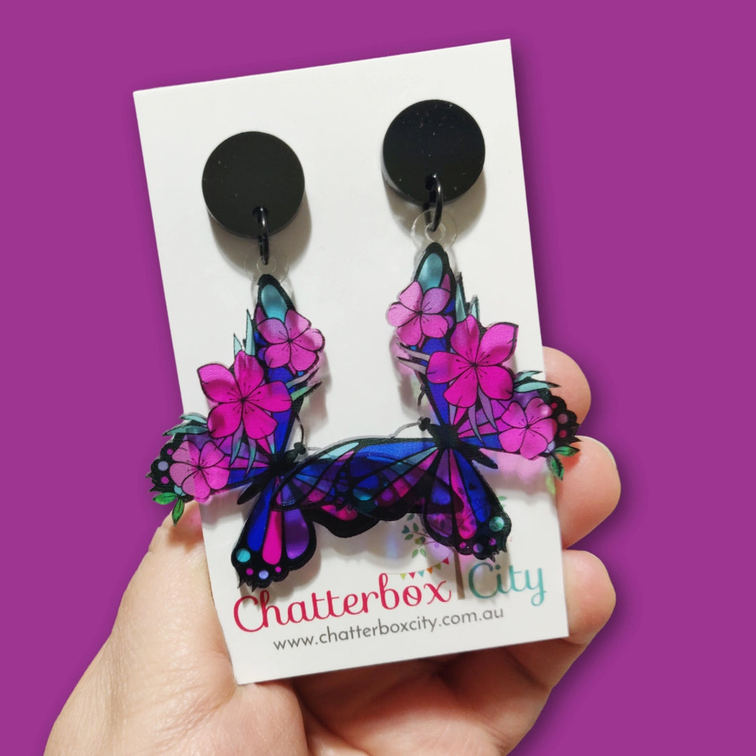 Stained Glass Spring Butterflies Statement Earrings