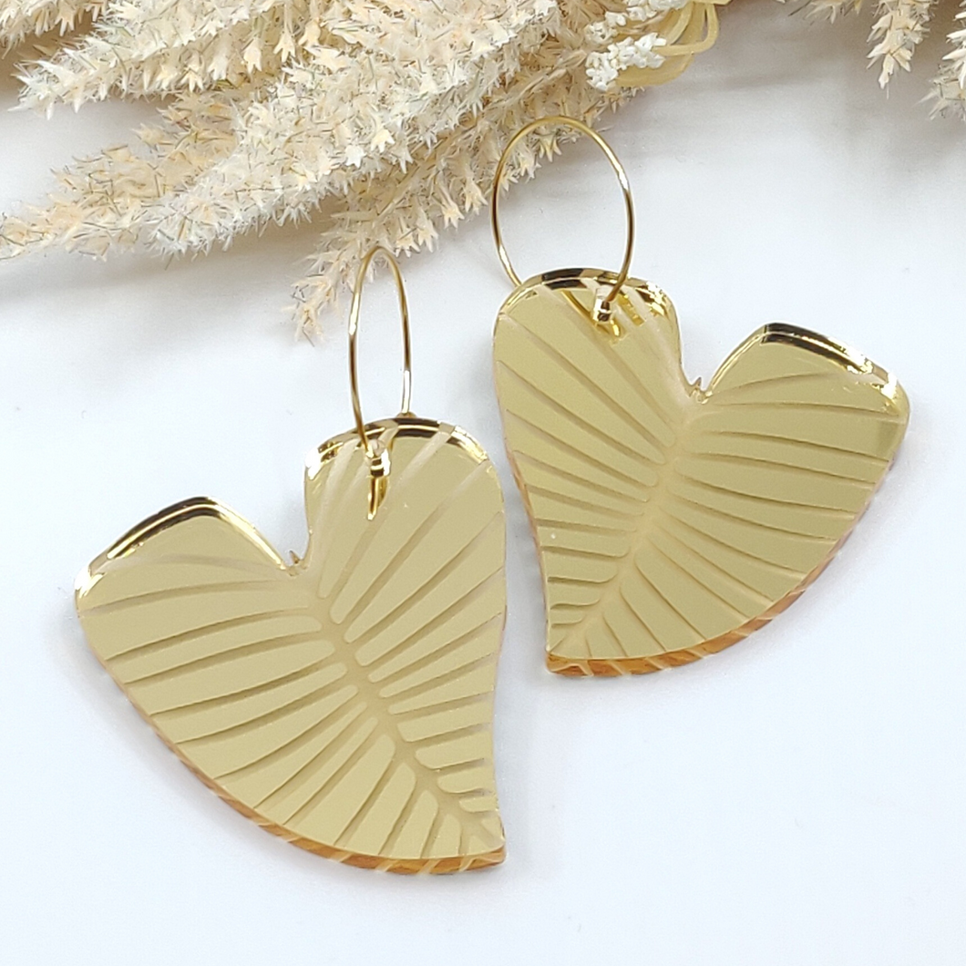 Love Leaves Hoop Earrings - Mirror Gold