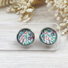 Load image into Gallery viewer, Green In The Fields Stud Back Glass Picture Earrings
