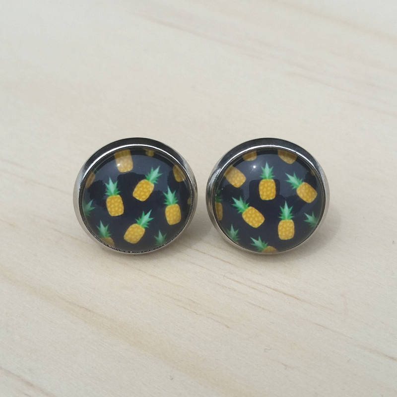 Pineapple Party Stud Back Glass Picture Earrings