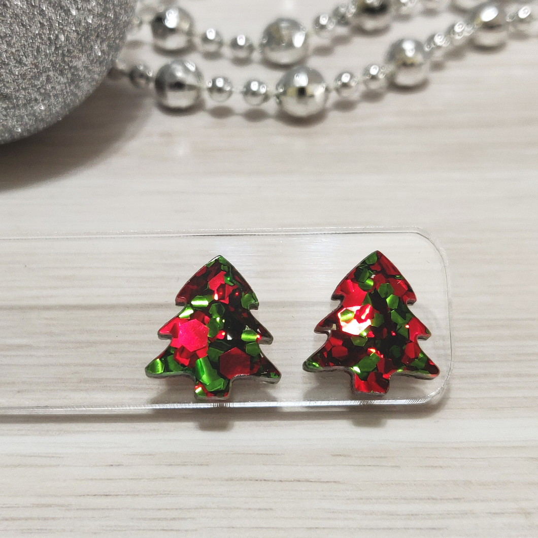 Christmas Trees  Green/Red Acrylic - Studs
