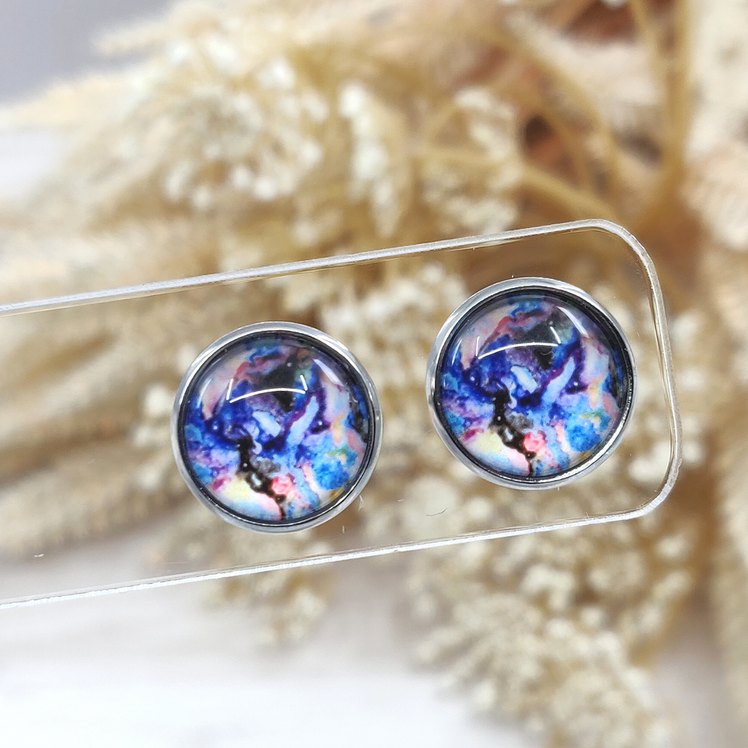 Galaxy Stud Back Glass Picture Earrings