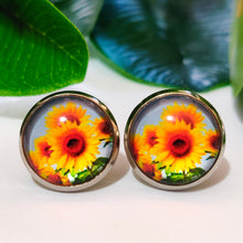 Load image into Gallery viewer, Sunflower Stud Back Glass Picture Earrings
