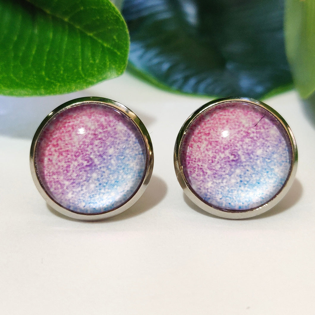 Speckled Ombre Stud Back Glass Picture Earrings
