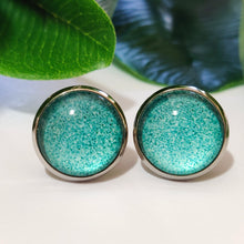 Load image into Gallery viewer, Speckled Aqua Stud Back Glass Picture Earrings
