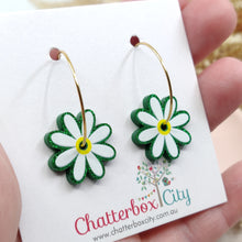 Load image into Gallery viewer, Flower Hoop Earrings (Green Glitter)

