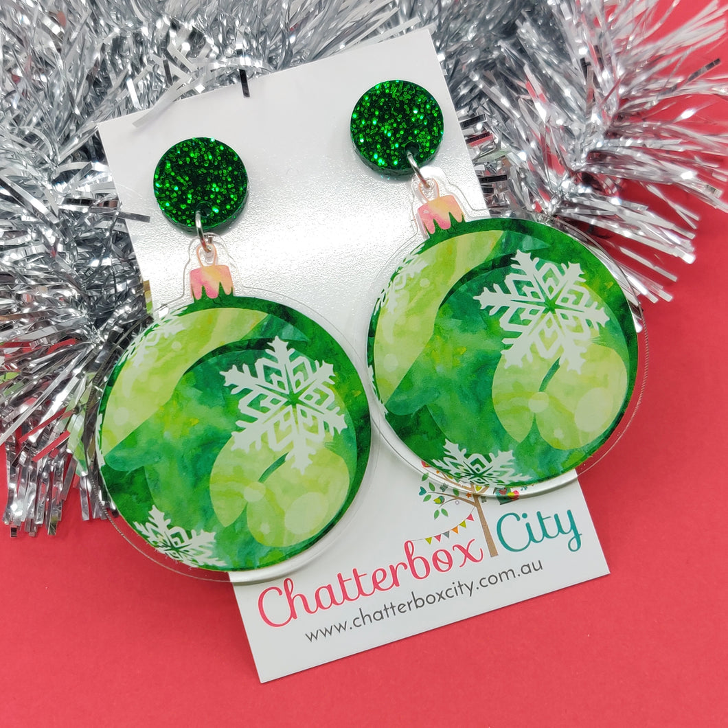 Green Christmas Bauble - Statement Earrings