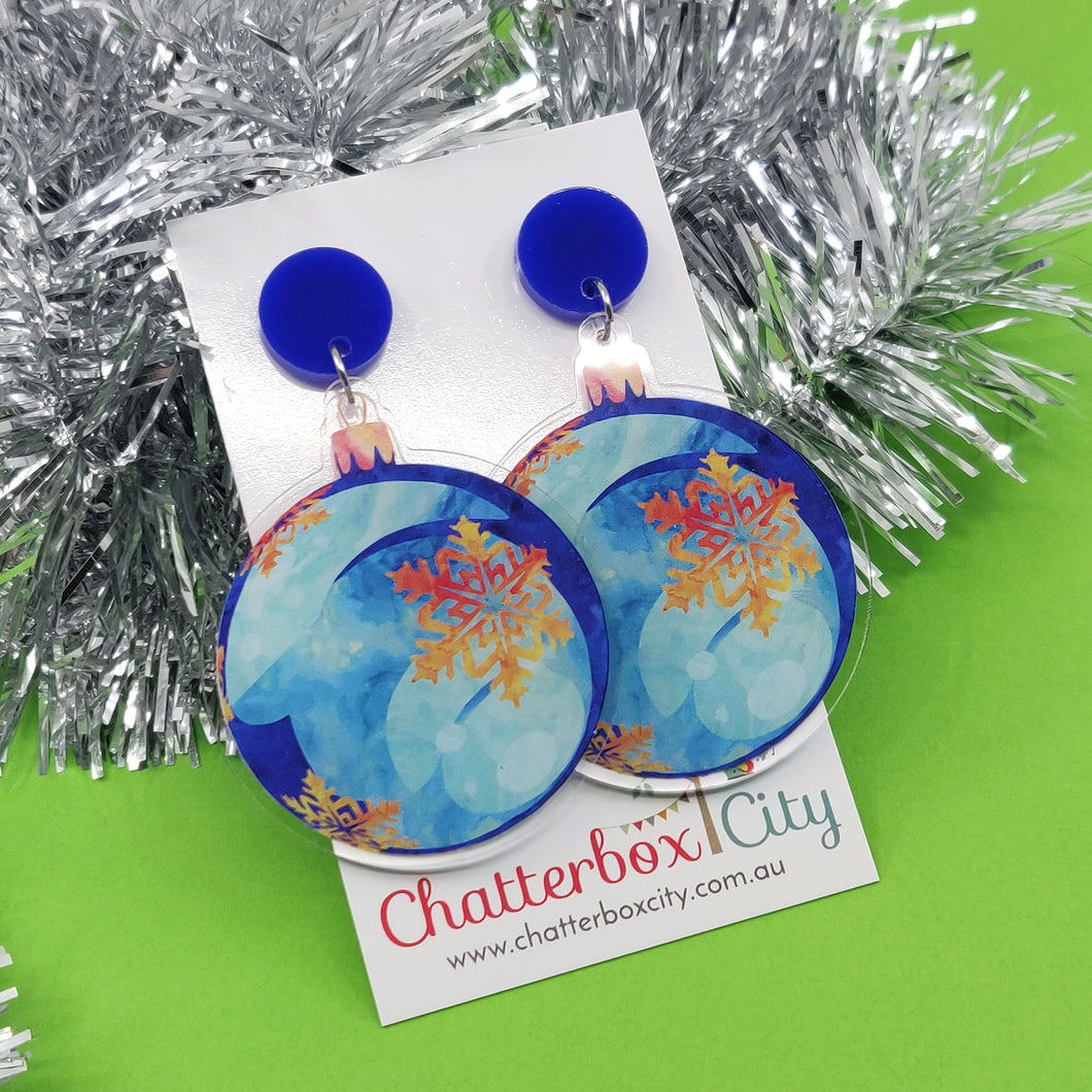 Blue Christmas Bauble - Statement Earrings