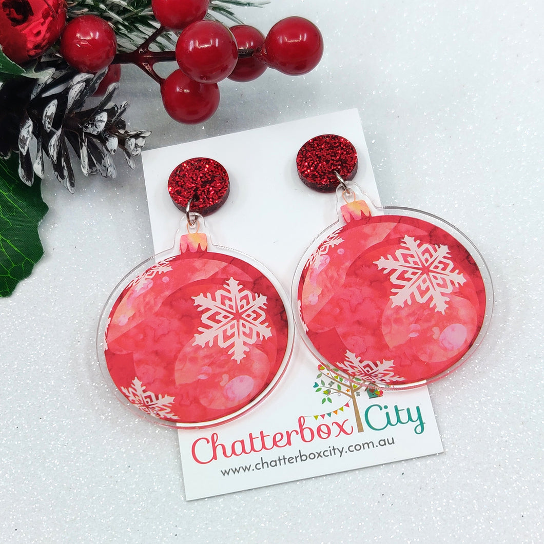 Red Christmas Bauble - Statement Earrings