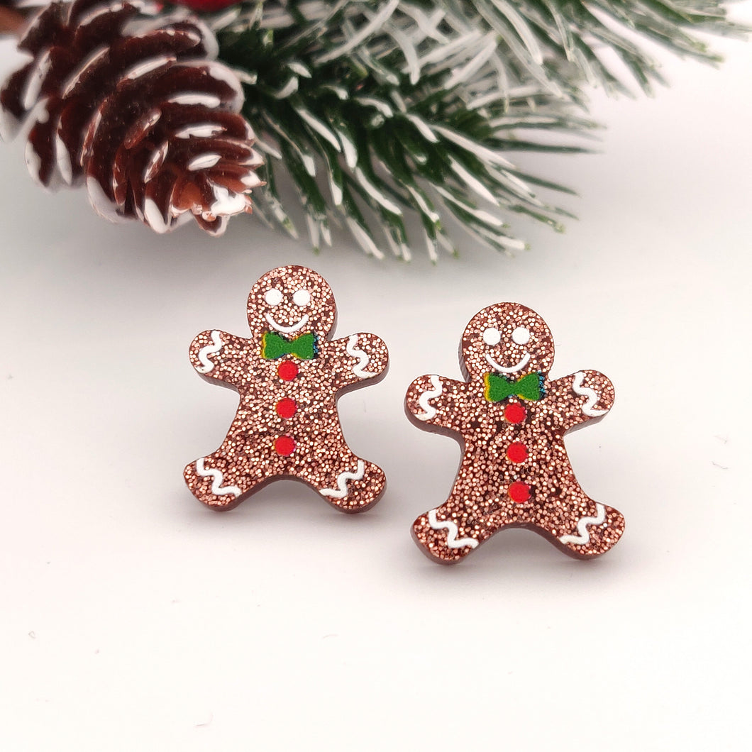 Christmas Glitter Gingerbread Stocking Acrylic Studs