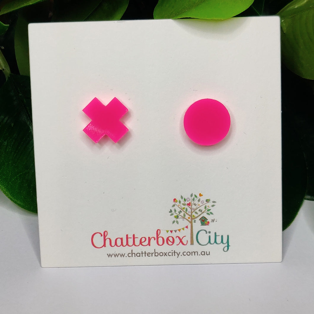 XO Hot Pink Acrylic Stud Back Earrings